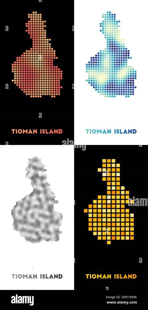 Tioman Island map. Collection of map of Tioman Island in dotted style ...