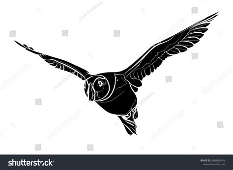 Silhouette Flying Puffin Black White Illustration Stock Vector (Royalty ...