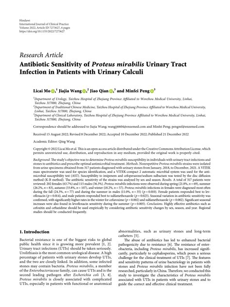 (PDF) Antibiotic Sensitivity of Proteus mirabilis Urinary Tract Infection in Patients with ...