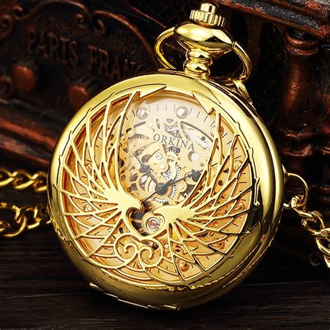 2018 New Fashion Pocket Watches Eagle Engraved Skeleton Mechanical ...