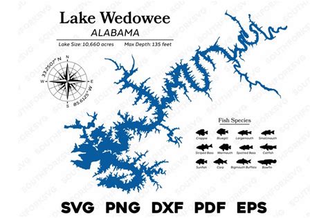 Lake Wedowee Alabama Map with Data & Fish Species