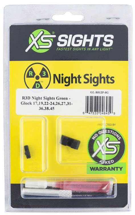 XS Sights GLR012P6G R3D Night Sights fits Glock Black | Green Tritium Green Outline Front Sight ...