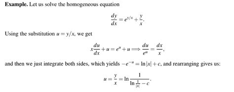 Explanation of step in solving homogeneous differential equation - Mathematics Stack Exchange