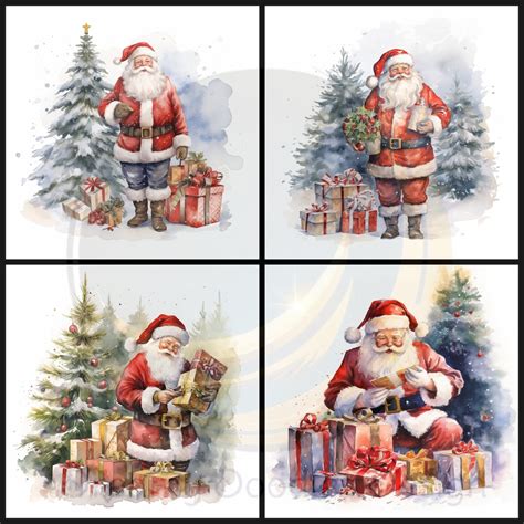 Watercolor Santa Claus Clipart - Etsy