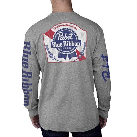 Pabst Blue Ribbon - Pabst Blue Ribbon Beer Logo and Sleeve Print Long Sleeve Shirt-2XLarge ...