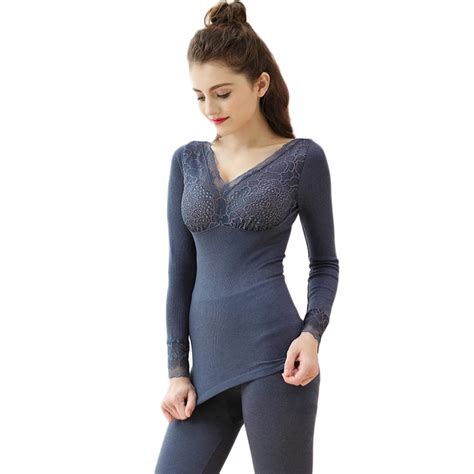 New Womens Thermals For Winter Body Shaping Seamless Body Thermal Underwear Women Set Lace V ...