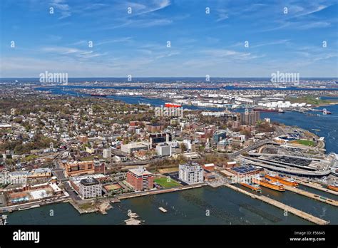 Aerial view of Port Newark in Bayonne, New Jersey USA. The area is Stock Photo, Royalty Free ...