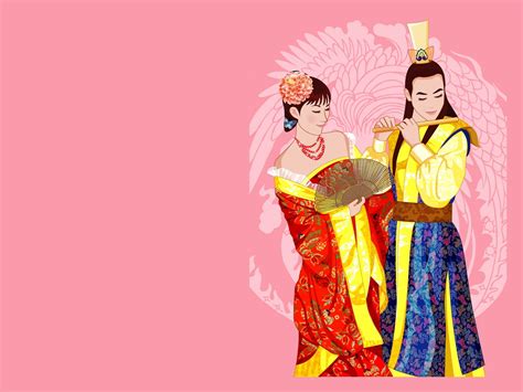 Woman in red traditional dress and man in yellow traditional clothes illustration HD wallpaper ...