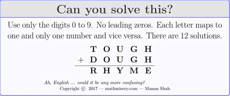 Cryptarithmetic Puzzle #52 — Rhyme? | Math Misery?