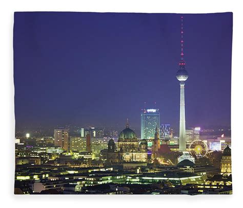 Berlin Skyline At Night, Dom And Tv #1 Fleece Blanket by Zodebala ...