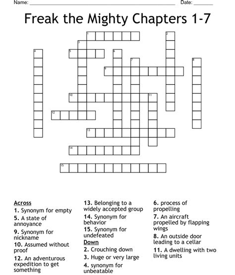 Freak the Mighty Chapters 1-7 Crossword - WordMint