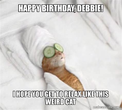 Happy birthday, Debbie! I hope you get to relax like this weird cat ...