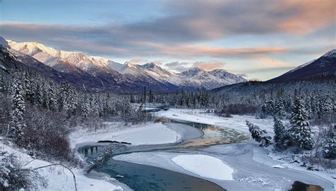 sunset, Alaska, mist, moose, lake, mountains, landscape, cold, nature ...