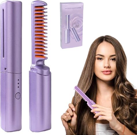 Rechargeable Mini Hair Straightener, Hot Comb Cordless Hair Straighteners Brush 2 in 1 Hair ...