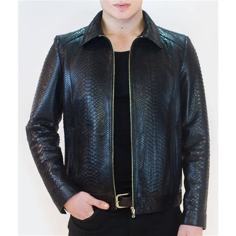 SR Black Python Leather Jacket - Leather Guys