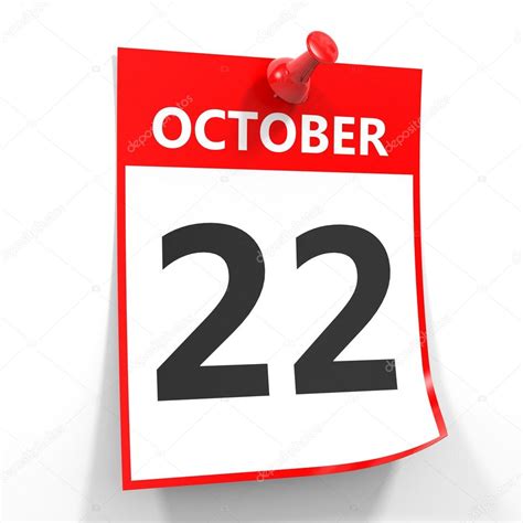 22 october calendar sheet with red pin. Stock Photo by ©iCreative3D 89671252