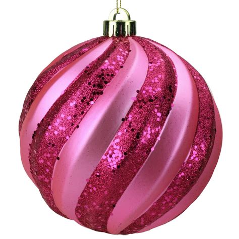 Cerise Pink Glitter Swirl Shatterproof Christmas Ball Ornament 6 ...