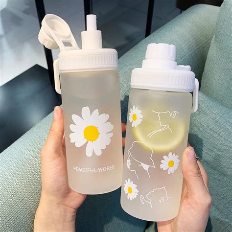 Cute Daisy Plastic Water Bottles Straw Portable Traveling | Etsy