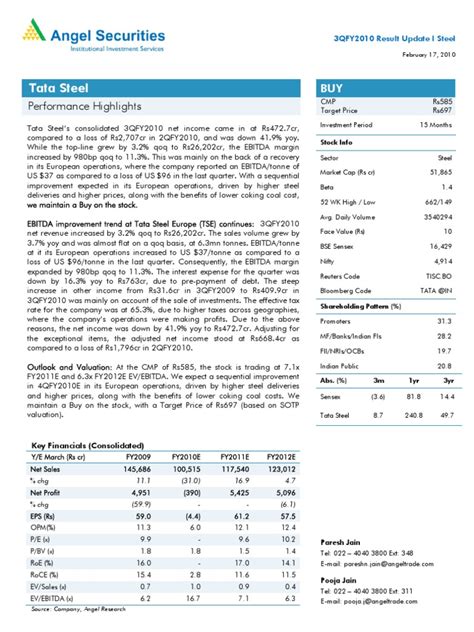 Tata Steel: Performance Highlights | PDF | Securities (Finance) | Valuation (Finance)