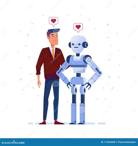 Robot and human in love. stock vector. Illustration of love - 117843608