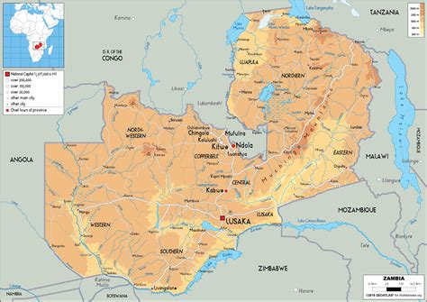 Zambia Map (Physical) - Worldometer