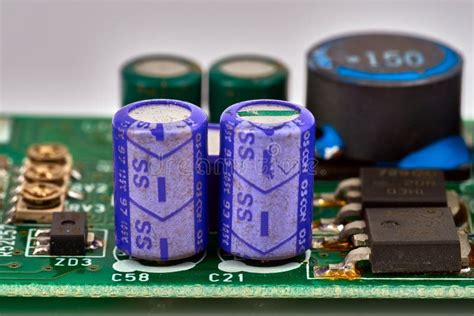 Electrolytic Capacitors Installed in Pcb Circuit Board, Multi Co Stock Image - Image of ...