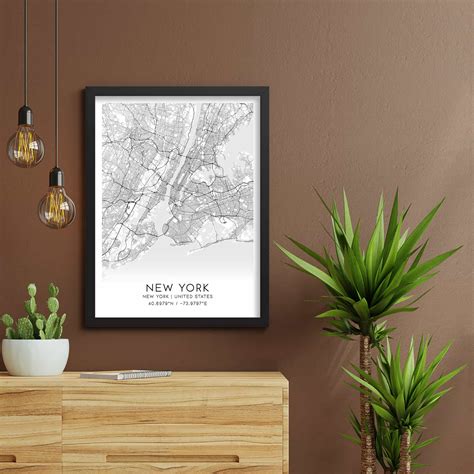 New York New York Map Poster, Modern Home Decor Wall Art Print - Custom Maps & Posters