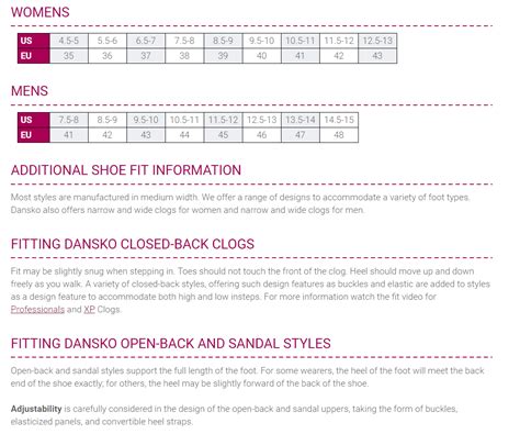 Dansko Shoes Size Conversion Chart