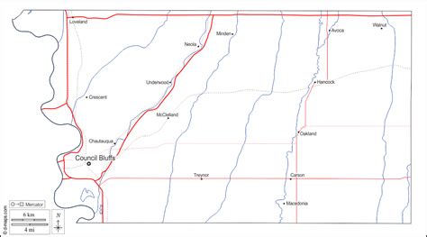 Pottawattamie County free map, free blank map, free outline map, free base map outline ...