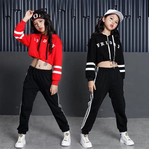 Red Girls Loose Ballroom Jazz Hip Hop Dance Competition Costumes Hoodie ...