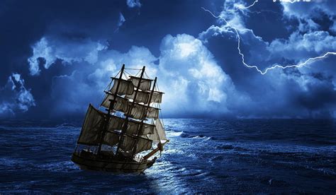 HD wallpaper: Sailing ship, 4K, Lightning, Moon lighting, Sea storm ...