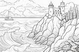 Fantasy Lighthouse On cliff coloring Page Illustrat  Premium AI sketch template