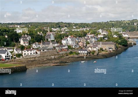 Menai Bridge village from Menai Bridge Isle of Anglesey Wales UK Stock ...