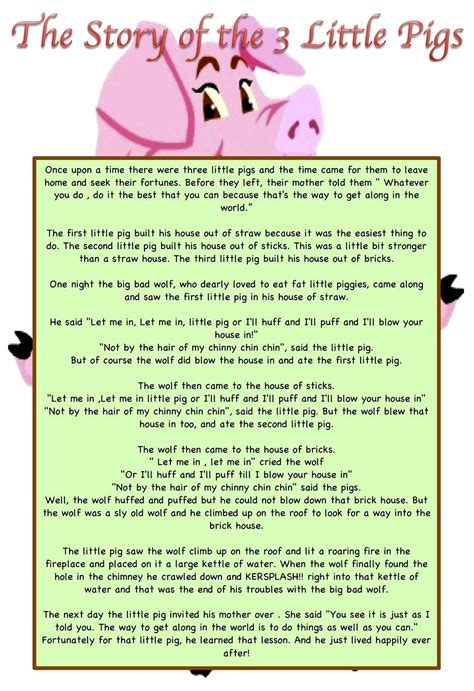 Story Of The Three Little Pigs Printable