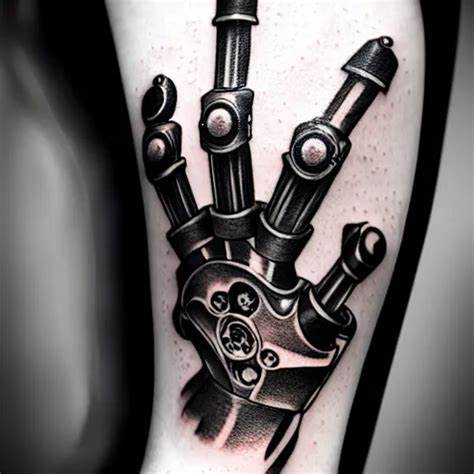 robot hand, tattoo sketch, by tony diterlizzi, tim | Stable Diffusion