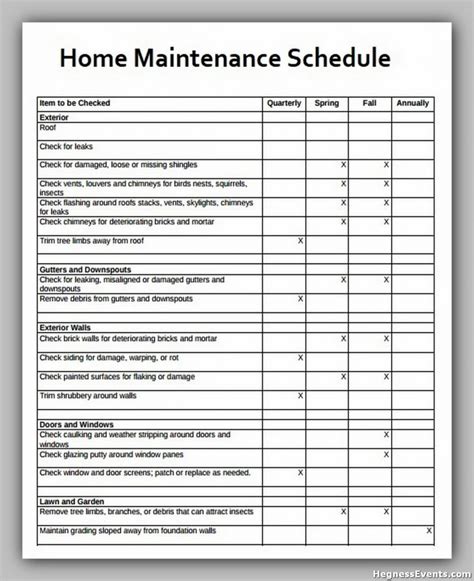 20+ Powerful Maintenance Schedule Template - hennessy events