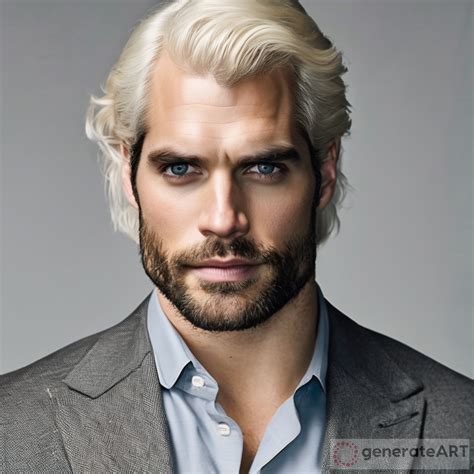 Henry Cavill Fan Art: White Blonde Hair, Grey Eyes, Tattoos | GenerateArt