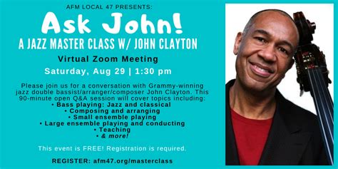 Aug 29 Jazz Master Class with John Clayton ‹ John Clayton Jazz