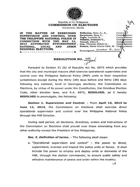 Comelec Resolution 9586 | PDF | Commission On Elections (Philippines ...