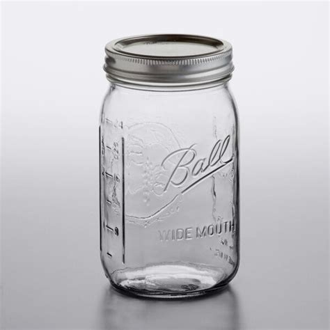 Ball 67000 32 oz. Quart Wide Mouth Glass Canning Jar with Silver Metal Lid and Band - Bulk - 12/Case