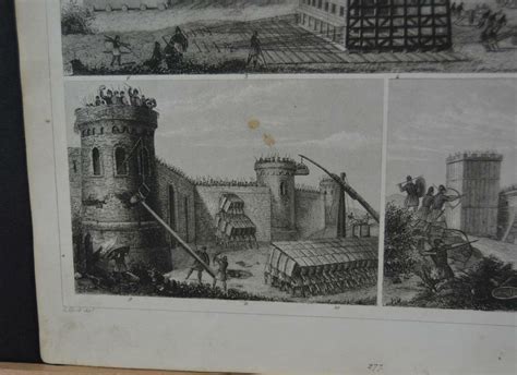 Medieval Siege Warfare Art Original Antique 1849 German Engraving 8x12