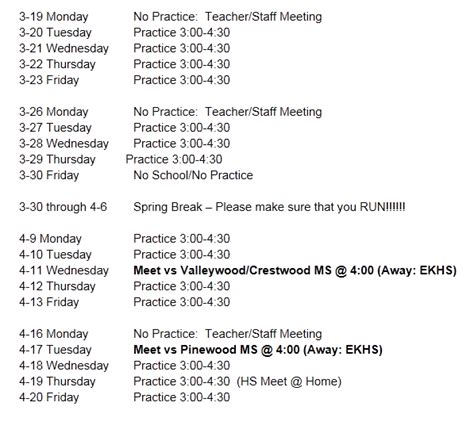 Track Meet Schedule Template