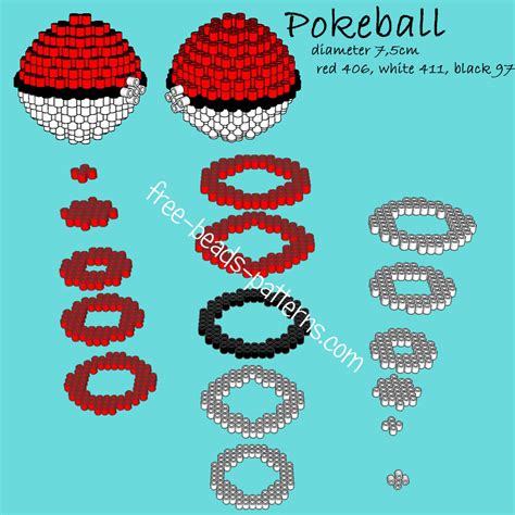 Pokeball 3d perler beads Hama Beads Playbox Pyssla pattern - free ...