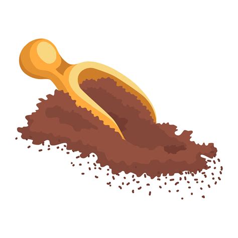 Ground cocoa, wooden spoon of cocoa powder. Vector illustration ...