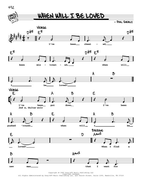 When Will I Be Loved by Linda Ronstadt Sheet Music for Real Book ...