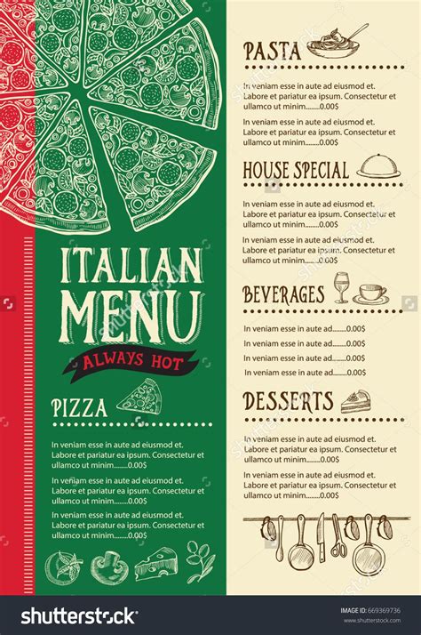 the italian menu with pizza and other food items on it stock photo - image 5179