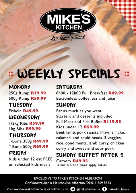 Mike's Kitchen Alberton Weekly Specials | Primal kitchen, Full breakfast, Kitchen time