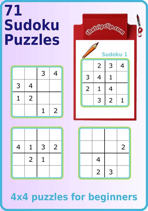 270 Printable Sudoku Puzzles: 4x4, 6x6, & 9x9