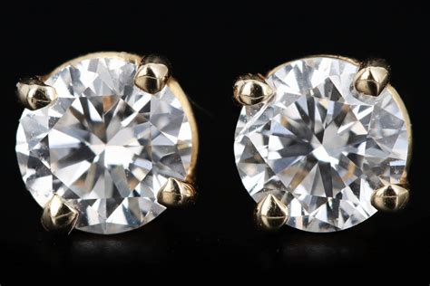 14K Yellow Gold .75 Carat Total Weight Round Diamond Stud Earrings — Queen May