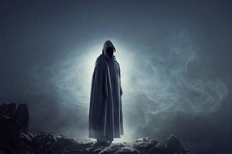 Premium Photo | Scary figure in hooded cloak in the dark 3d render. raster illustration.